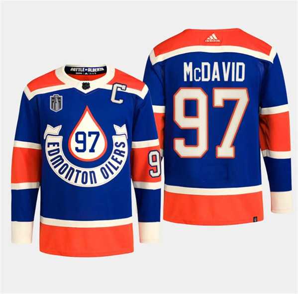 Men%27s Edmonton Oilers #97 Connor McDavid Royal 2024 Stanley Cup Final Patch Heritage Classic Primegreen Stitched Jersey Dzhi